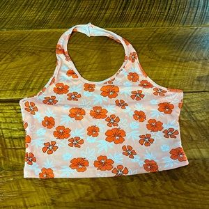 medium orange floral halter crop top
